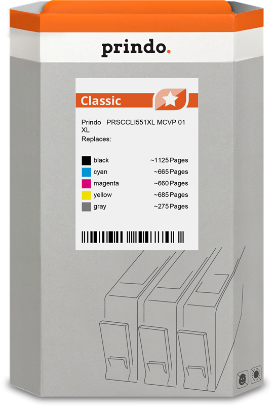 Prindo Classic XL Multipack Schwarz / Cyan / Magenta / Gelb / Grau (PRSCCLI551XL MCVP 01)
