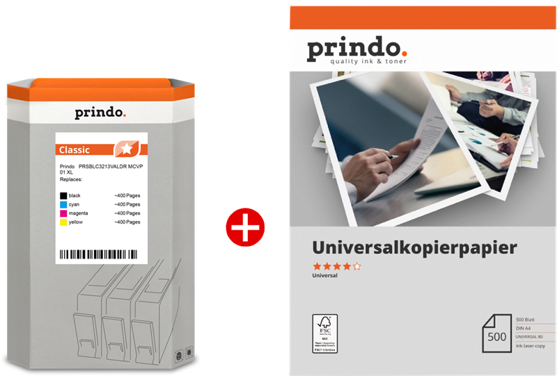 Prindo Classic XL Schwarz / Cyan / Magenta / Gelb / Weiss Value Pack PRSBLC3213VALDR MCVP 01