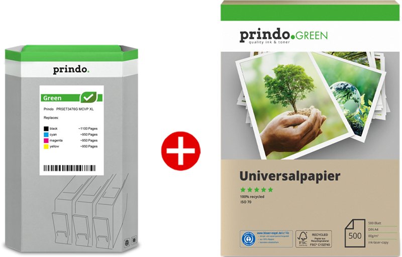 Prindo Green XL Schwarz / Cyan / Magenta / Gelb / rauchweiß Value Pack PRSET3476G MCVP