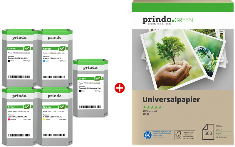 Prindo Green XXL Schwarz / Cyan / Magenta / Gelb Value Pack PRSCPGI580_CLI581XXLG MCVP